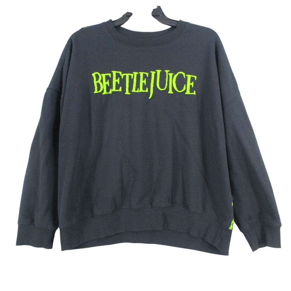 Beetlejuice Graphic Sweatshirt Womens Medium Black Neon Green Pullover Movie MD
